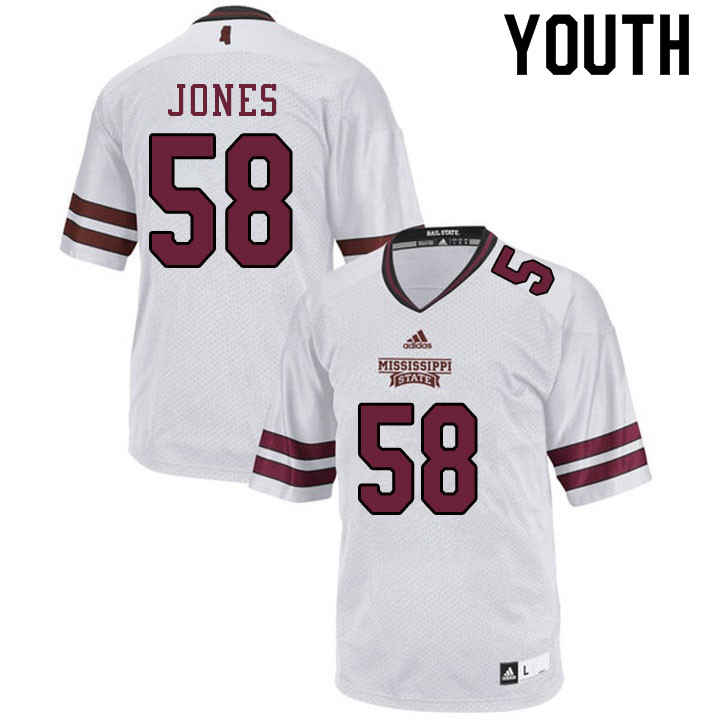 Youth #58 Kameron Jones Mississippi State Bulldogs College Football Jerseys Sale-White